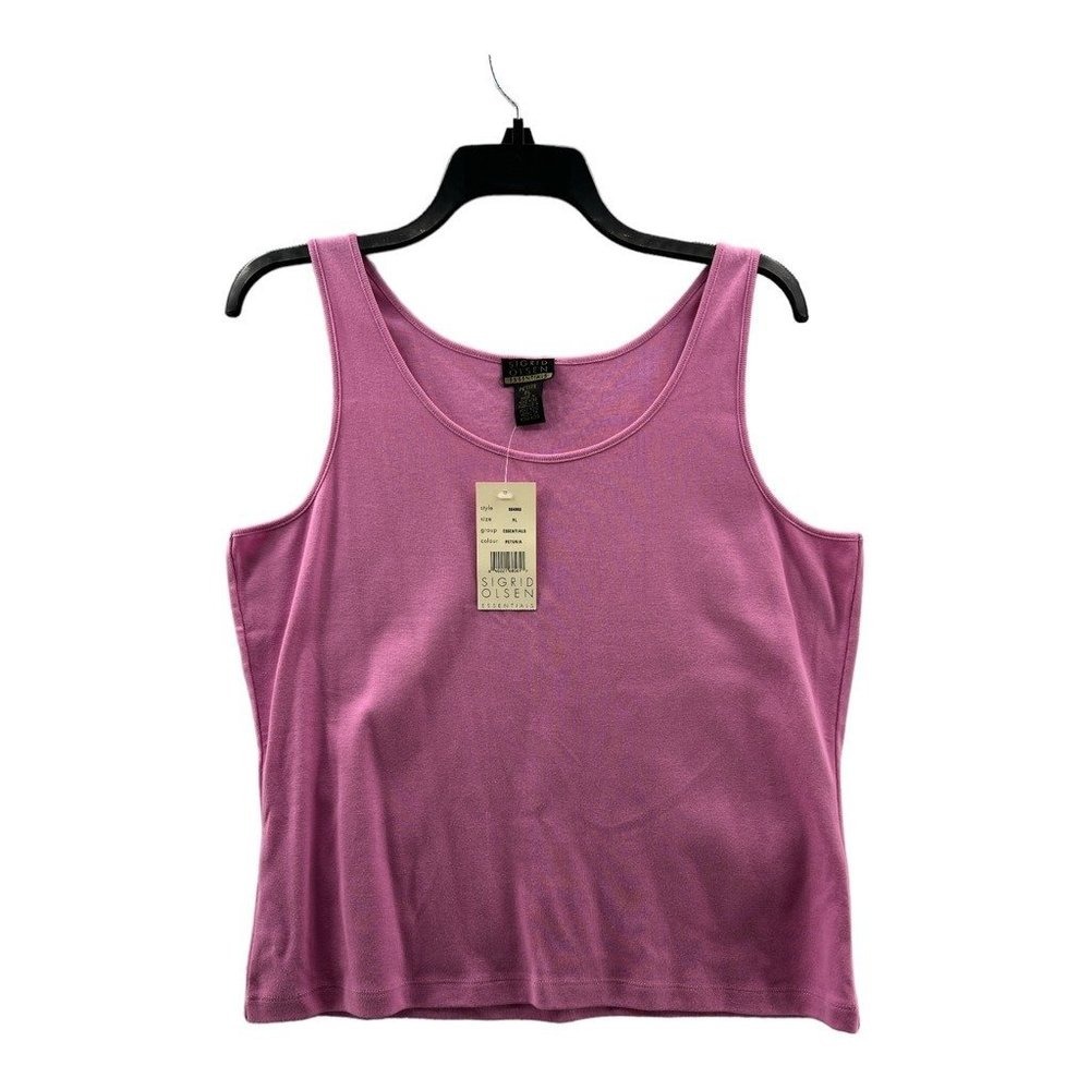 Sigrid Olsen Tank Top Women PL Petunia Pink NWT Essentials Cotton Scoop Neck
